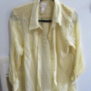 Chico’s Yellow mixed media yellow button down shirt 1 m long